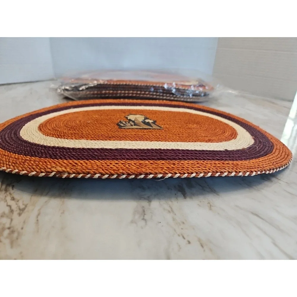 Vintage Boho Handmade Straw Woven Placemats Mexico Burnt Orange Decor